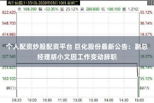 个人配资炒股配资平台 巨化股份最新公告：副总经理胡小文因工作变动辞职
